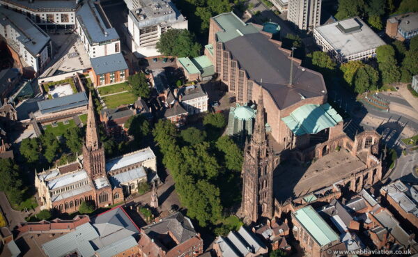 Coventry Cathedrals, old and new aerial photograph