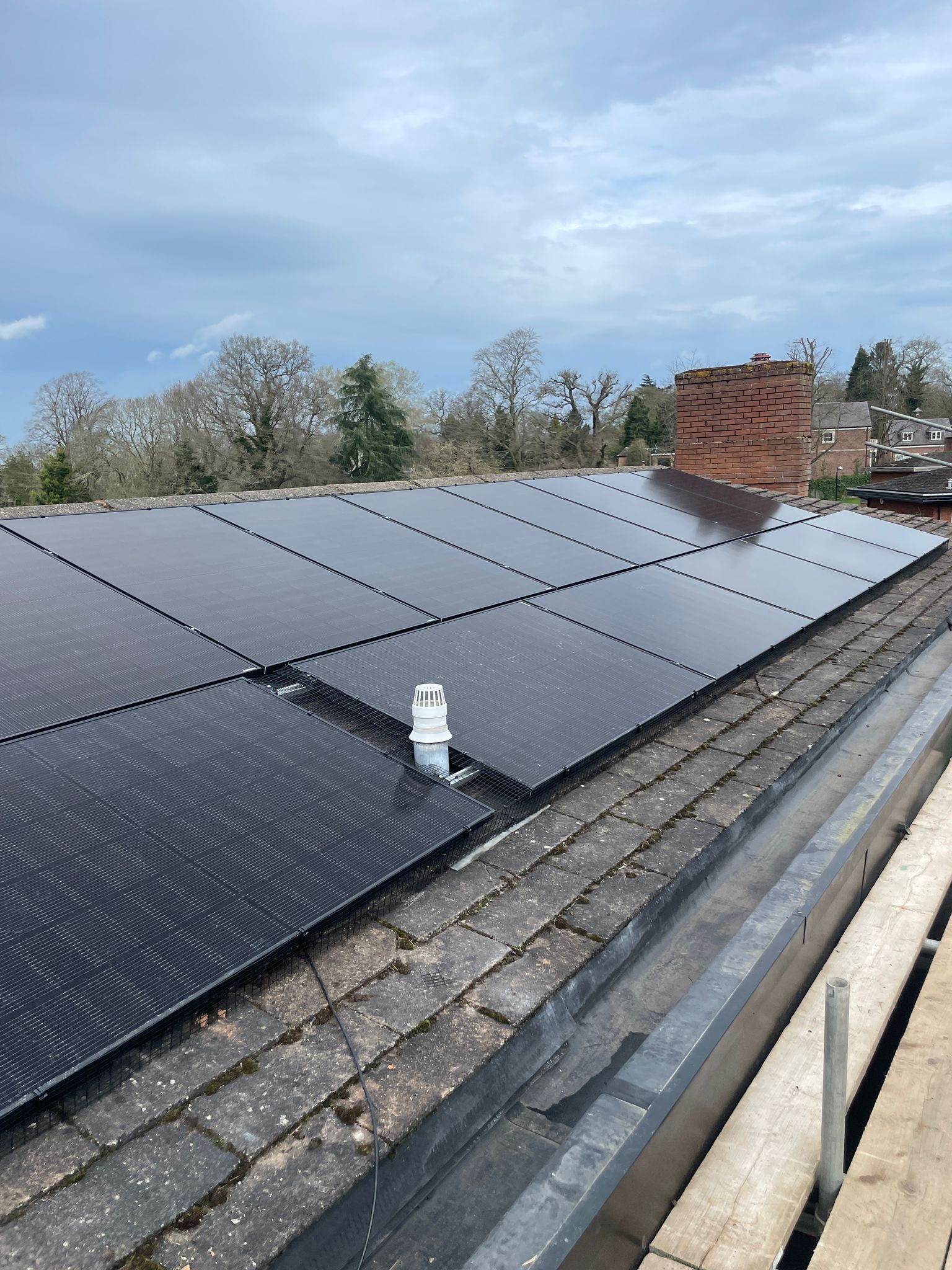 Close-up of solar panels on the roof of a residential property in Warwick