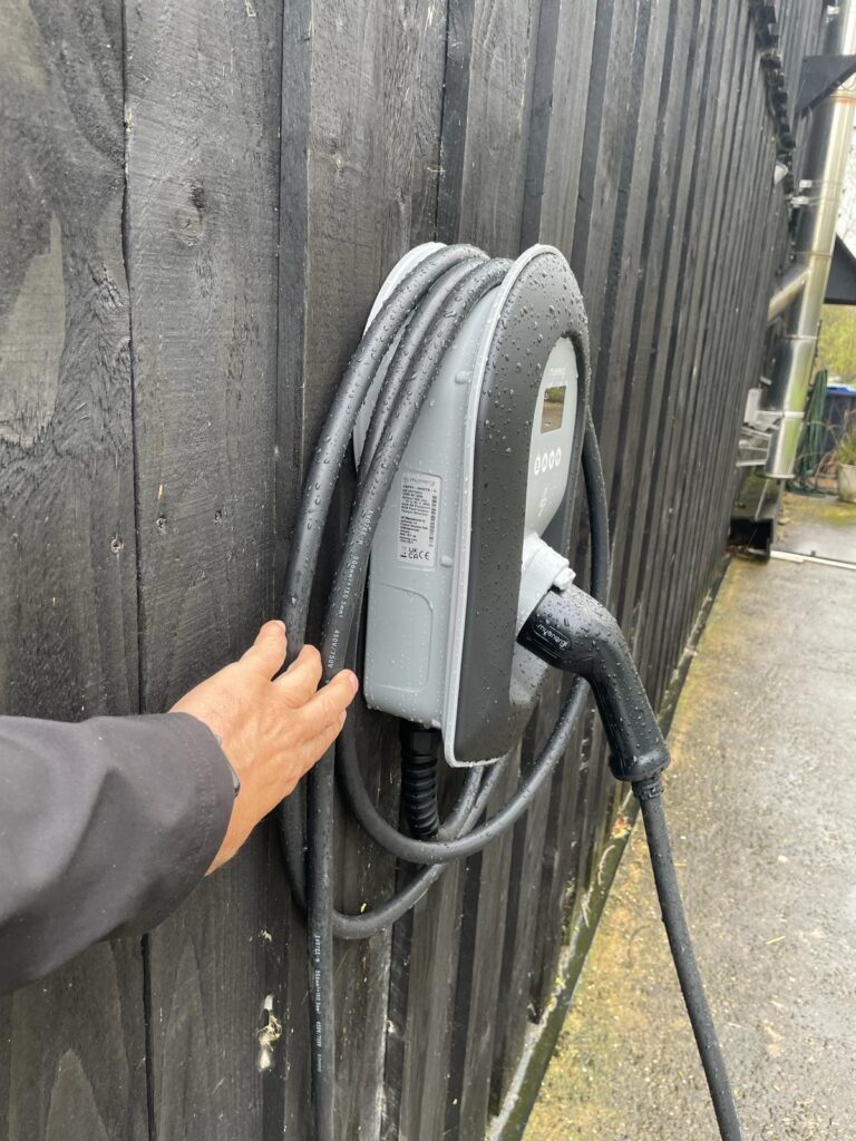 A Zappi EV charger installed in a Warwickshire Farm